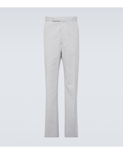 Thom Browne Striped Low-rise Cotton Chinos - Grey