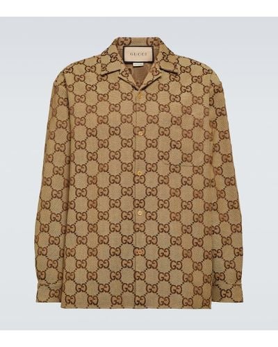 Gucci Camisa bowling de algodón estampada - Marrón