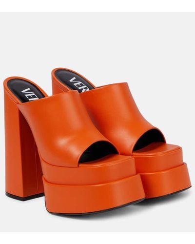 Versace Leather Platform Mules - Orange