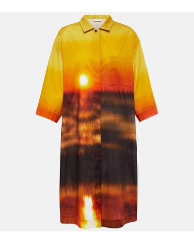 Dries Van Noten Robe chemise imprimee en coton - Orange