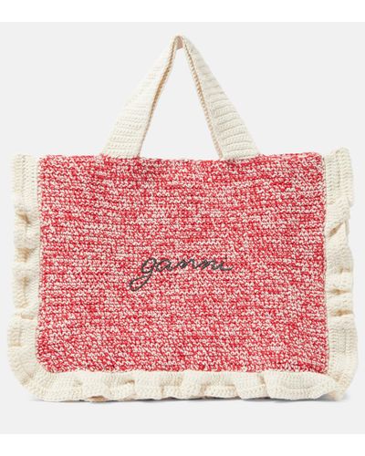 Ganni Crochet Tote Bag - Red