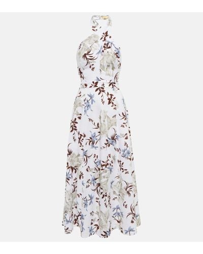 Erdem Selene Bow-detailed Floral-print Linen Halterneck Midi Dress - White