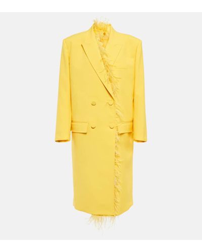 Valentino Mantel aus Schurwolle mit Federn - Gelb