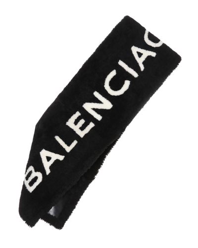 Balenciaga Shearling Logo Scarf - Black