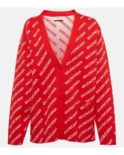 Balenciaga Cardigan in misto cotone con logo - Rosso
