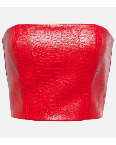 ROTATE BIRGER CHRISTENSEN Croc-effect Faux Leather Crop Top - Red