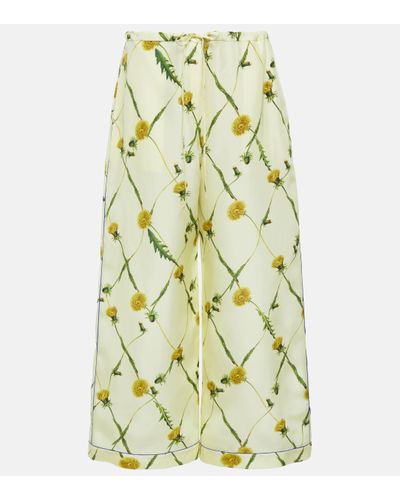Burberry Floral Silk Satin Wide-leg Trousers - Green