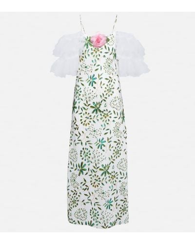 Rodarte Floral-applique Silk Midi Dress - White