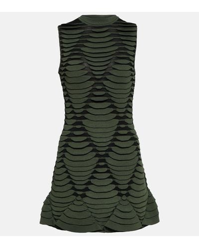 Alaïa Snake-effect Knit Minidress - Green