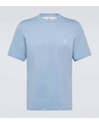 Brunello Cucinelli Printed Cotton T-shirt - Blue