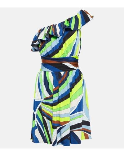 Emilio Pucci Iride-print One-shoulder Mini Dress - Green