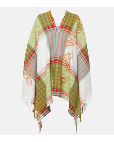 Vivienne Westwood Combat Tartan Wool And Cotton Poncho - Green