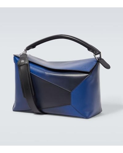 Loewe Puzzle Large Leather Shoulder Bag - Blue