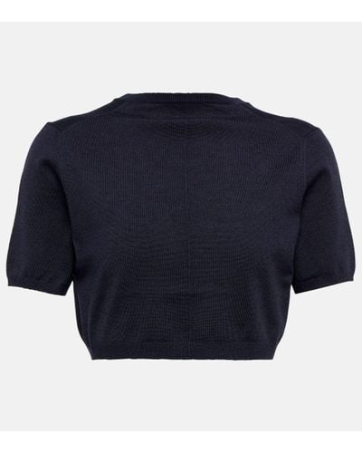 The Row Vic Wool And Silk Crop Top - Blue