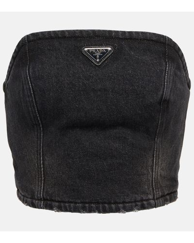 Prada Top bustier en jean a logo - Noir