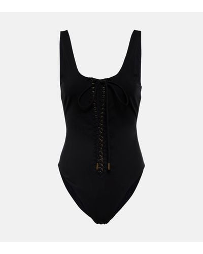 Saint Laurent Lace-up Detail Swimsuit - Black