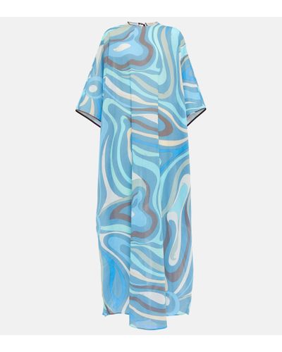 Emilio Pucci Printed Cotton Kaftan Maxi Dress - Blue