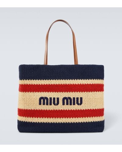 Miu Miu Logo Woven Leather-trimmed Tote Bag - Red