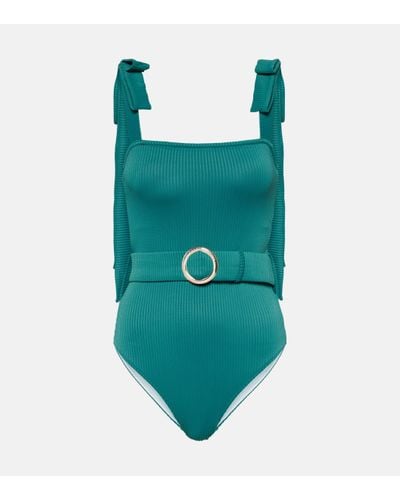 Alexandra Miro Audrey Bow-detail Belted Swimsuit - Green