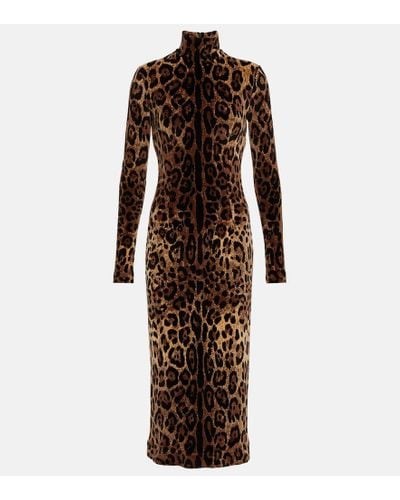 Dolce & Gabbana Leo Print Dress - Brown