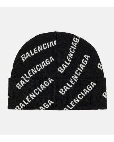 Balenciaga Strickmütze mit Logo-Print - Schwarz