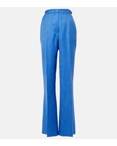 Gabriela Hearst Vesta Wool, Silk, And Linen Flared Trousers - Blue