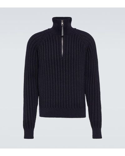 Loewe Ribbed-knit Wool Half-zip Sweater - Blue