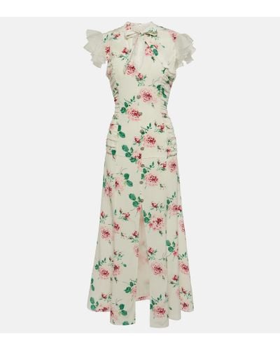 Alessandra Rich Floral Silk Midi Dress - Green