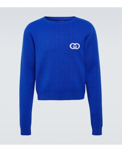 Gucci Jersey de lana con GG entrelazada - Azul