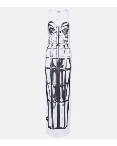 Jean Paul Gaultier Cage Trompe 'Œil Print Long Dress - White