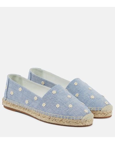 Manolo Blahnik Susille Embroidered Chambray Espadrilles - Blue