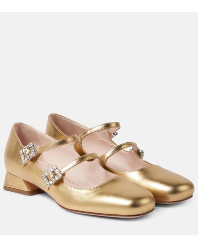 Roger Vivier Tres Vivier Metallic Leather Mary Jane Court Shoes - Natural