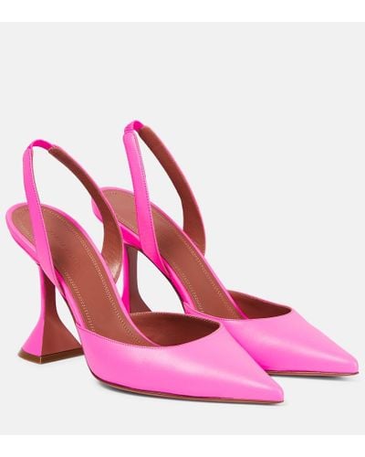 AMINA MUADDI Holli Glass Leather Slingback Pumps - Pink