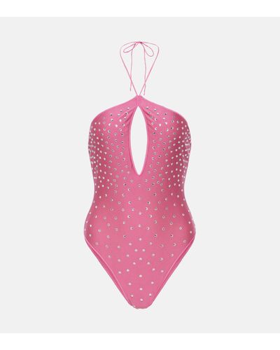 Oséree Embellished Halterneck Swimsuit - Pink