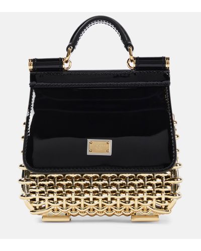 Dolce & Gabbana Sicily Box Mini Leather-trimmed Tote Bag - Black