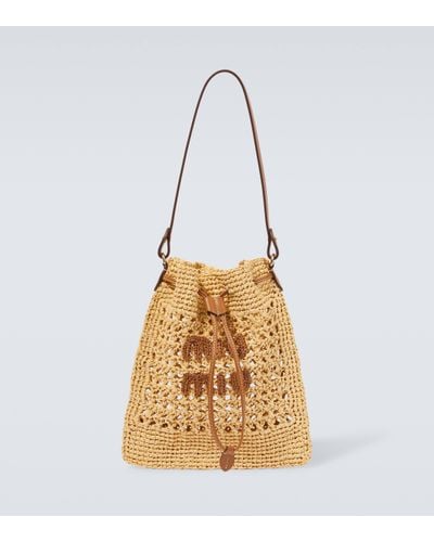 Miu Miu Mini Logo Crochet Bucket Bag - Metallic