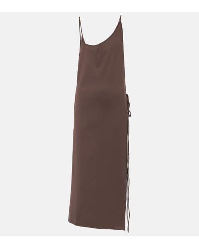 The Attico Side-slit Gathered Midi Dress - Brown