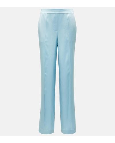 JOSEPH Tova Silk Satin Straight Trousers - Blue