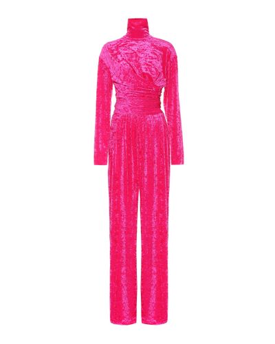 Balenciaga Crushed-velvet Turtleneck Jumpsuit - Pink