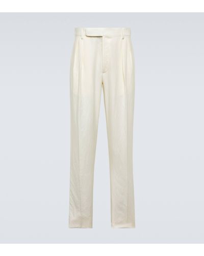 Ralph Lauren Purple Label Silk And Linen Straight Trousers - White