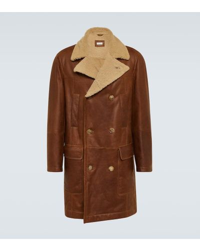 Brunello Cucinelli Shearling-lined Leather Coat - Brown