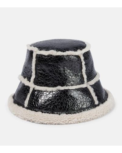 Jean Paul Gaultier Shearling-trimmed Leather Bucket Hat - Black