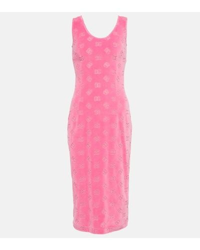 Dolce & Gabbana Dg Jacquard Cotton Jersey Midi Dress - Pink