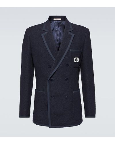 Valentino Blazer cruzado de lana boucle con VLogo Signature - Azul