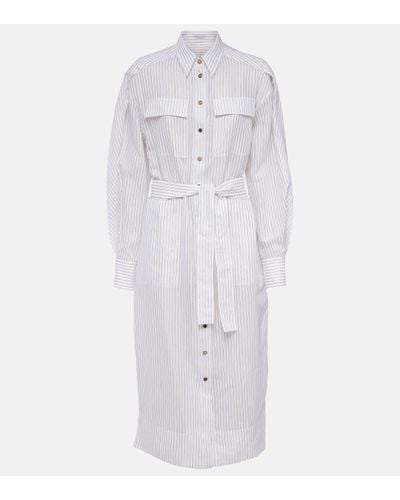 Brunello Cucinelli Striped Cotton And Silk-blend Shirt Dress - White