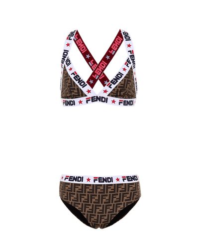 Fendi Bikini mit Logo-Print - Braun