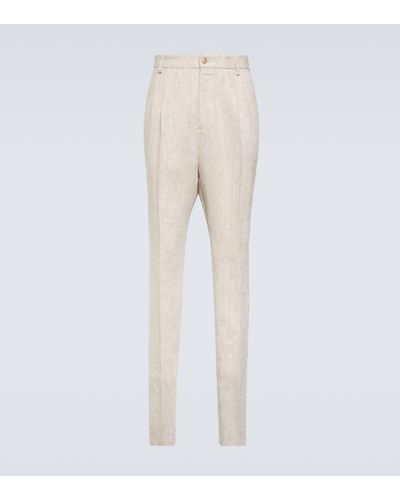 Dolce & Gabbana High-rise Slim Linen Trousers - Natural