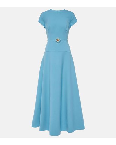 Oscar de la Renta Belted Wool-blend Maxi Dress - Blue