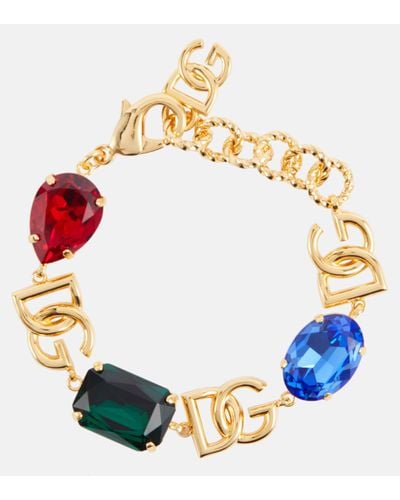 Dolce & Gabbana Logo-charm Crystal-embellished Bracelet - Multicolour