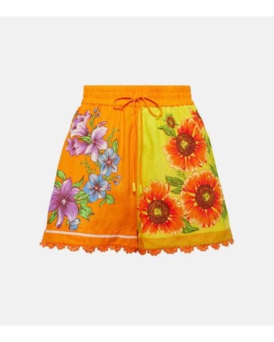 ALÉMAIS Bedruckte Shorts Jude aus Leinen - Orange